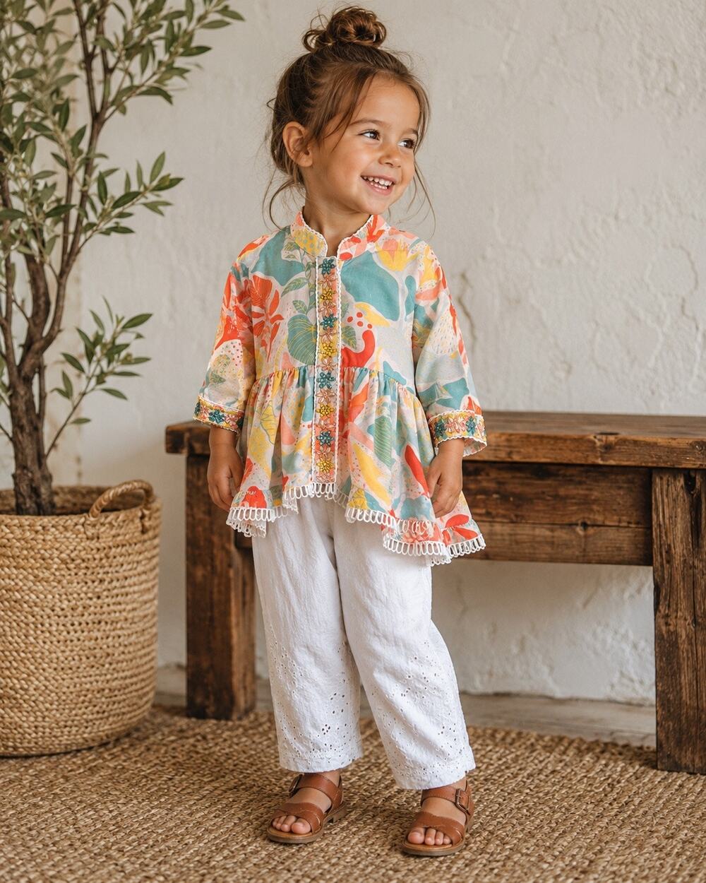 Misha Girls Floral Embellished Boho Tunic Dress Size 60 CM Approx 3T-4T
